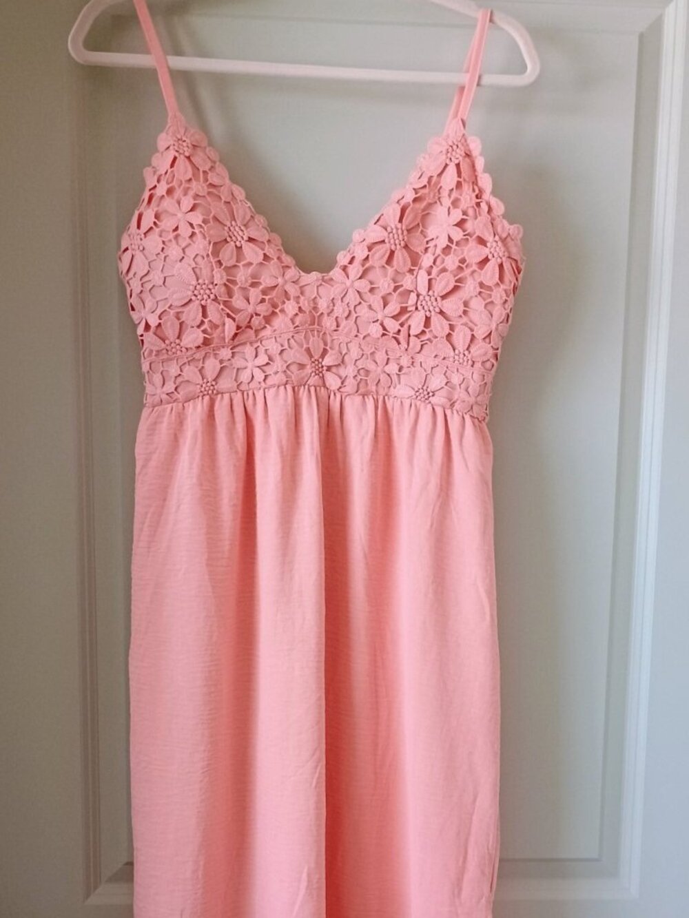 FLORAL CROCHET TOP MAXI DRESS PEACHY CORAL SEXY SUMMER BEACH